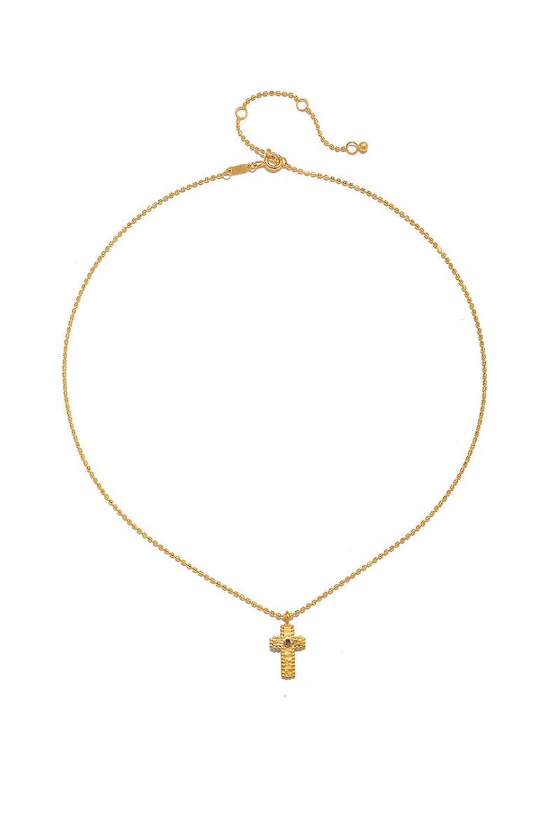 Unwavering Faith Garnet Cross Necklace, Alternate, color, Gold