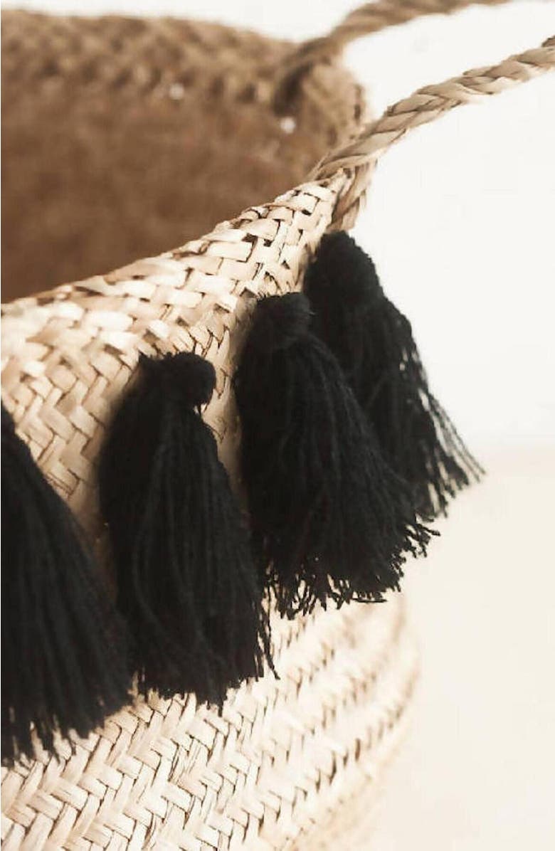 Creative Women Black Tasseled Belly Basket, Alternate, color, Black