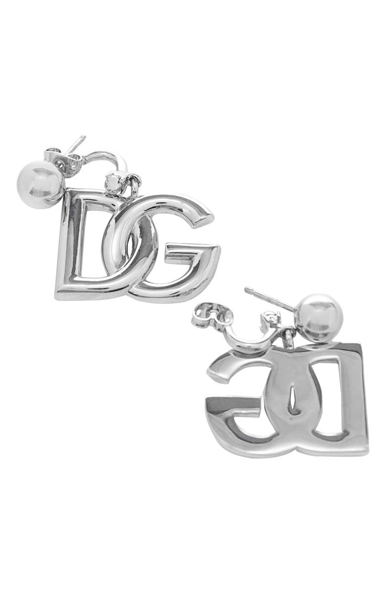 Dolce&Gabbana Logo Drop Back Earrings, Alternate, color, Silver