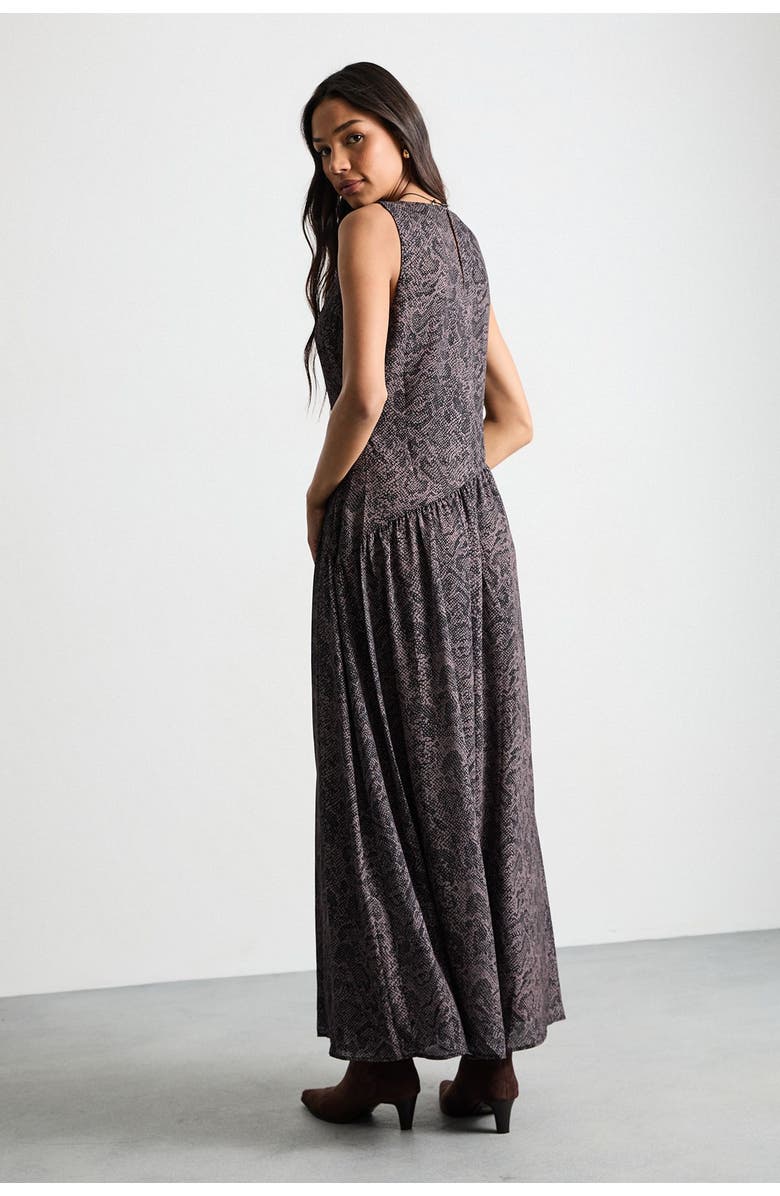 Warehouse Printed Chiffon Tiered Maxi Dress, Alternate, color, Brown