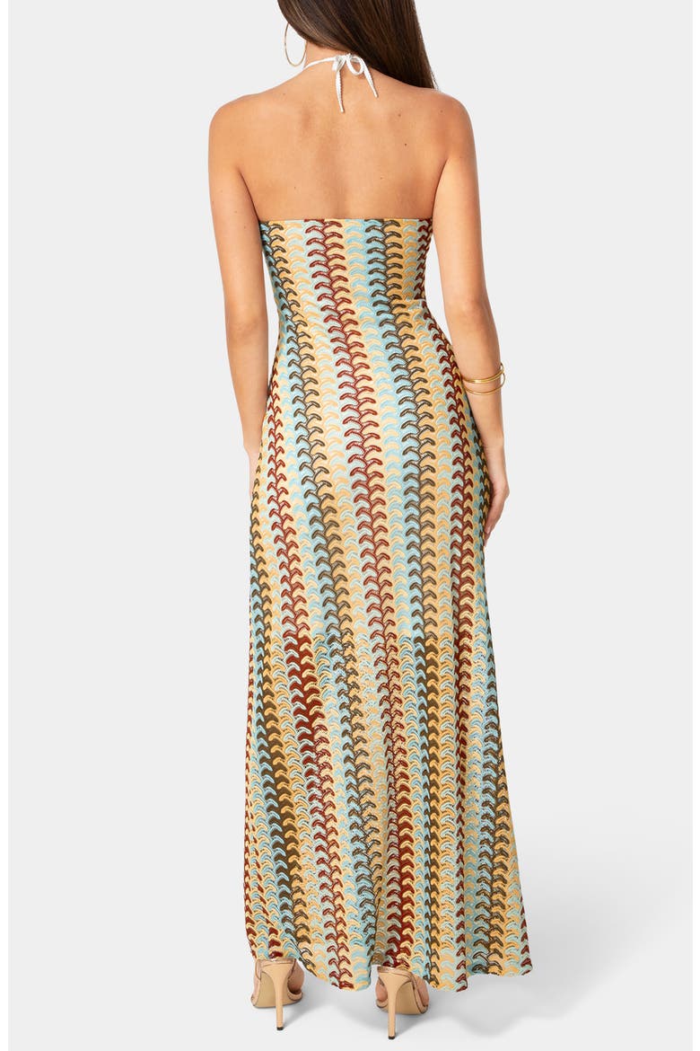 Crochet Stripe Halter Maxi Dress, Alternate, color, BLUE/ MULTI