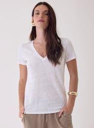 Majestic Filatures Stretch Linen Short Sleeve V-Neck T-Shirt