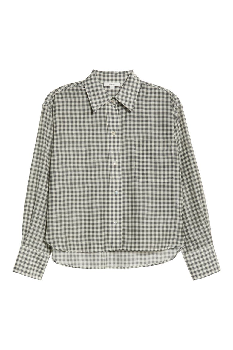 Gingham Check Crop Button-Up Shirt, Alternate, color, OFF WHITE/ SMOKE