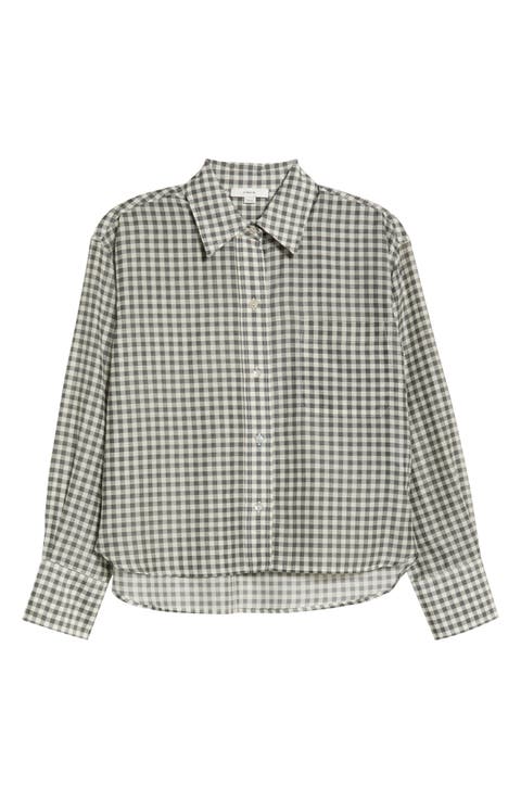 Gingham Check Crop Button-Up Shirt