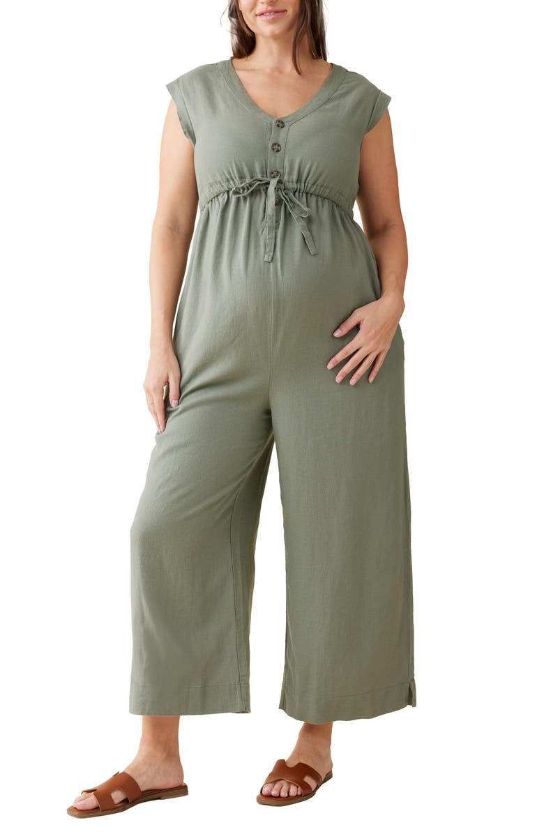 Ingrid & Isabel<sup>®</sup> Sleeveless Linen Blend Maternity Jumpsuit, Main, color, Agave