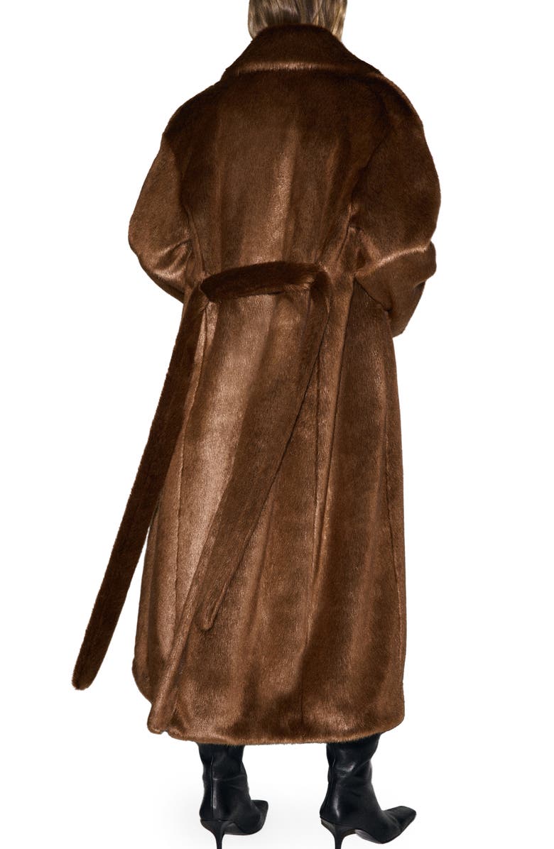 MANGO Faux Fur Belted Coat, Alternate, color, Medium Brown