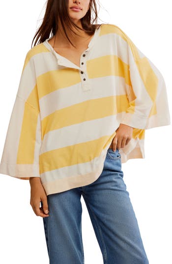 Free People Wonderful Stripe Oversize Henley In Multi