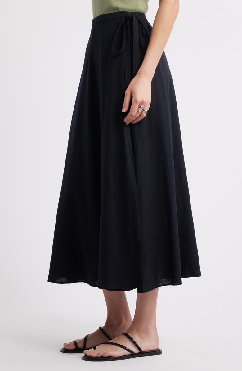 Caslon<sup>®</sup> Waist Tie Linen Blend Skirt, Alternate, color, Black