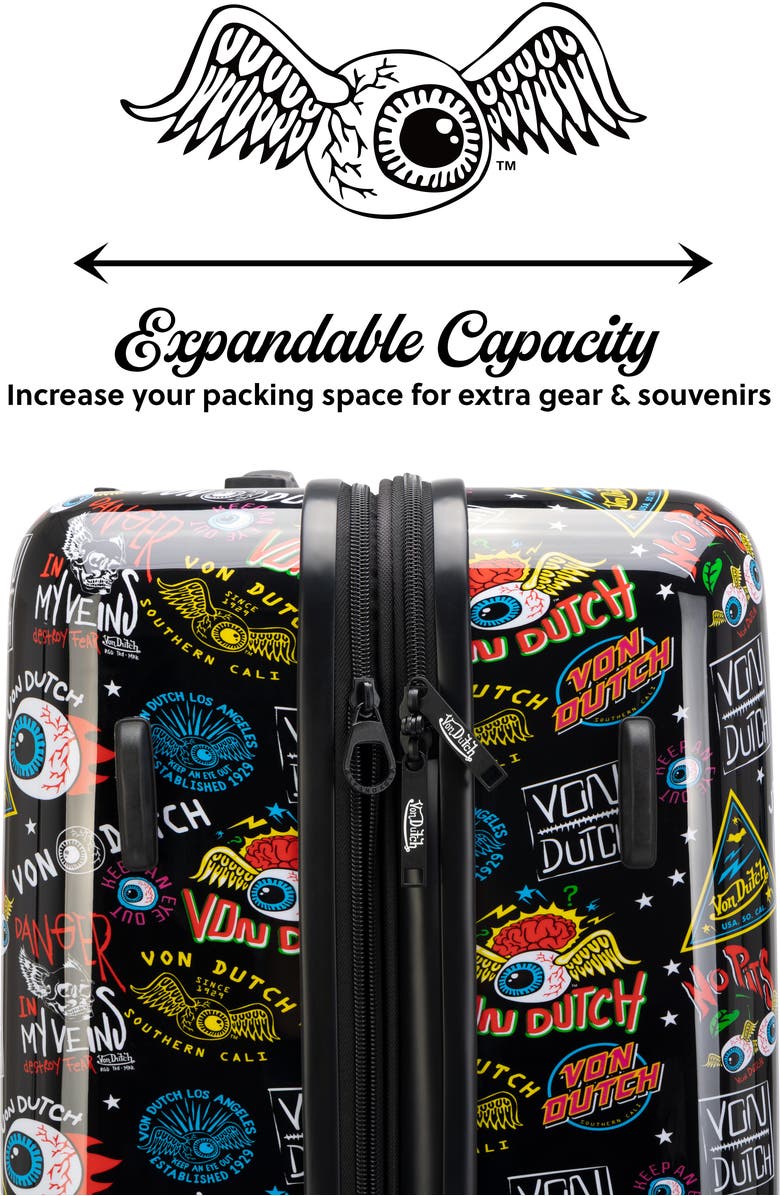 Von Dutch Black Jax Expandable Hardside Spinner Carry-on Suitcase, Alternate, color, Black Jax
