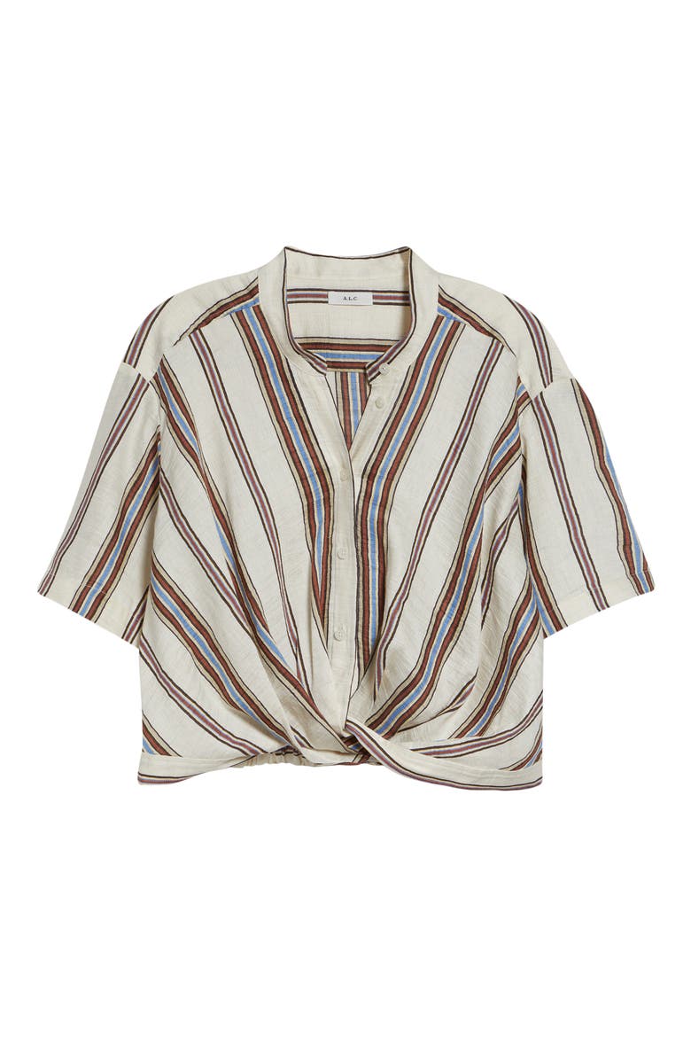 Leonore Stripe Linen Blend Button-Up Shirt, Alternate, color, PANNA MULTI