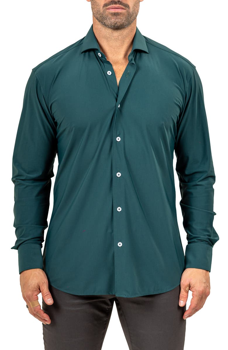Maceoo Eins Marthy Contemporary Fit Button-Up Shirt, Main, color, Green
