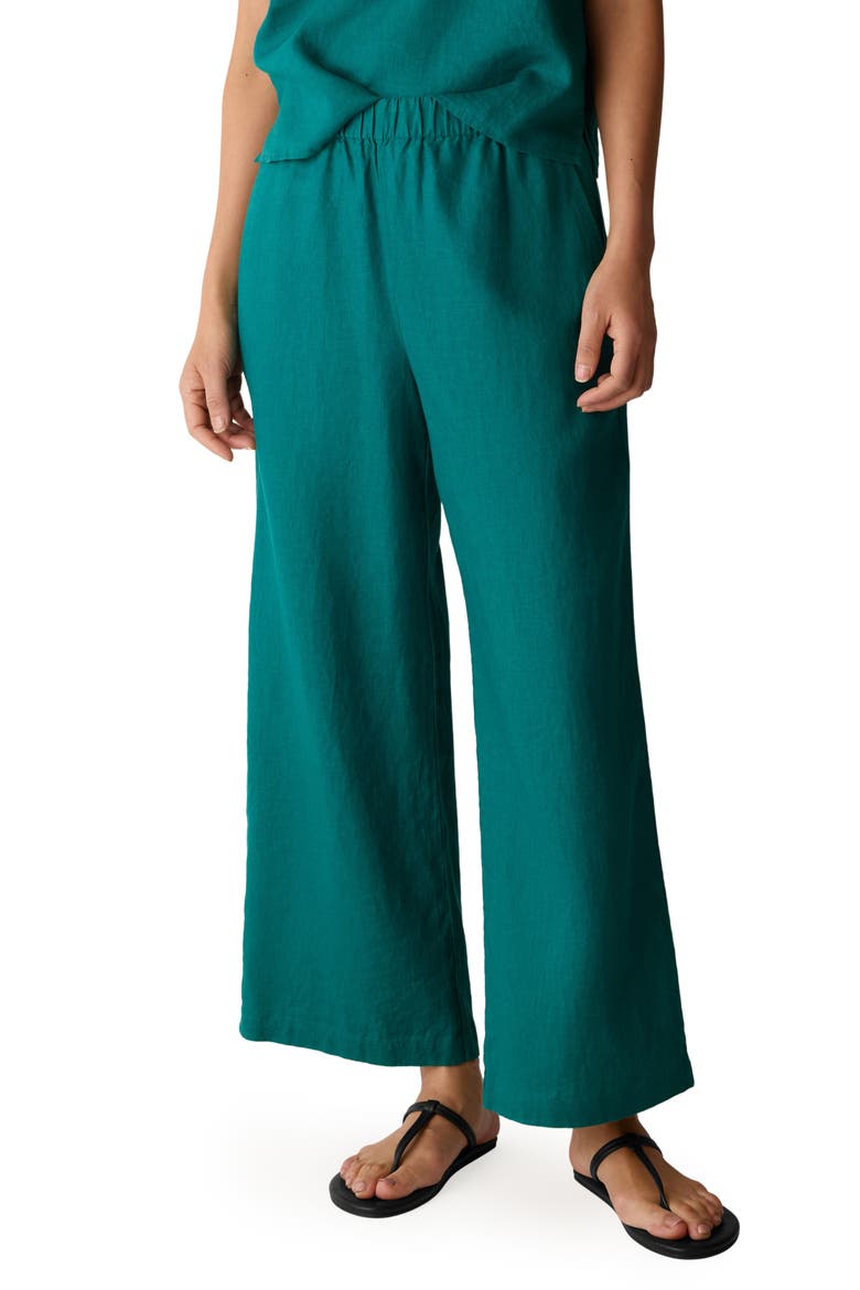 Linen Wide Leg Pants, Main, color, TEAL