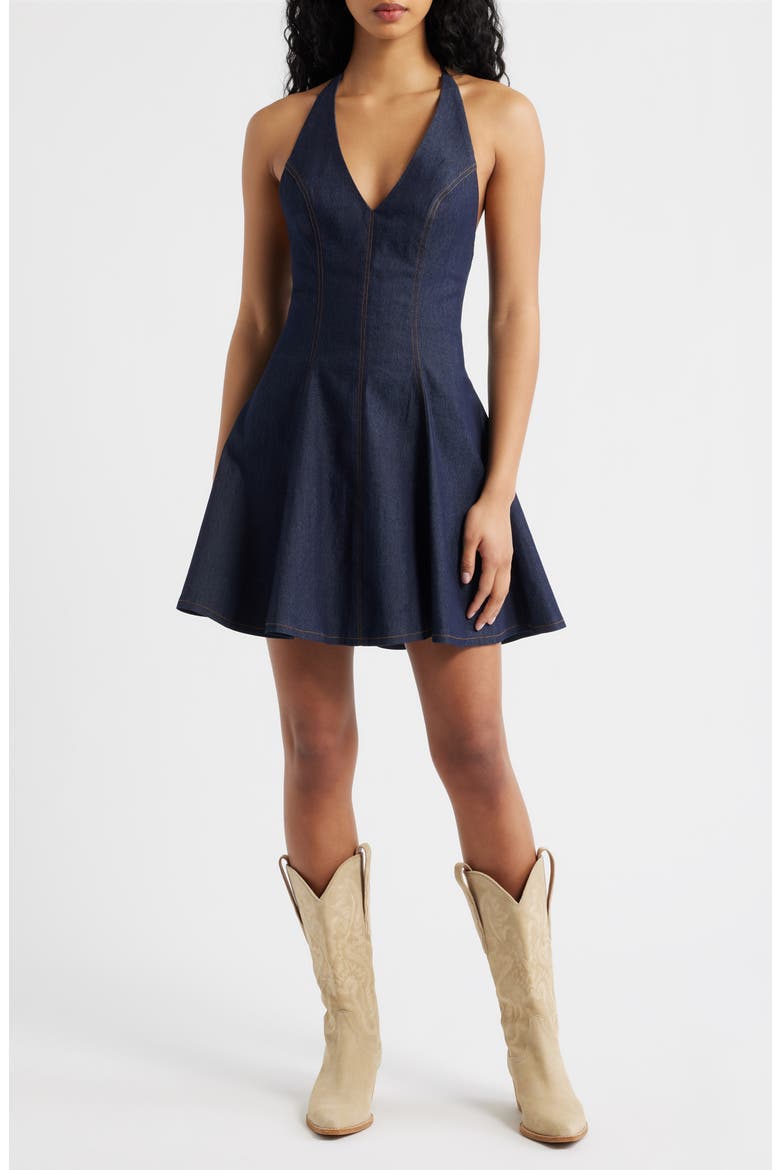 Denim Halter Dress, Main, color, DARK DENIM