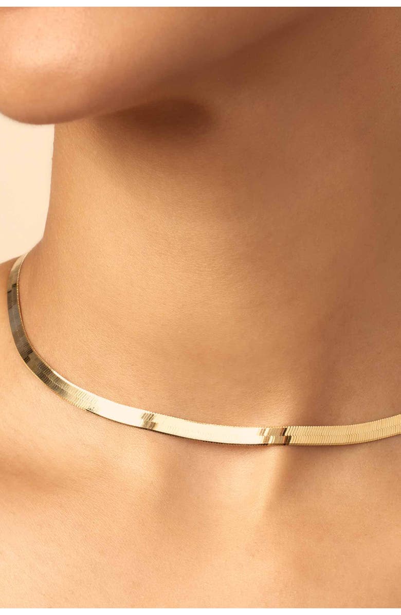 Oradina 14K Gold Park Avenue Statement Herringbone Choker, Alternate, color, Yellow Gold