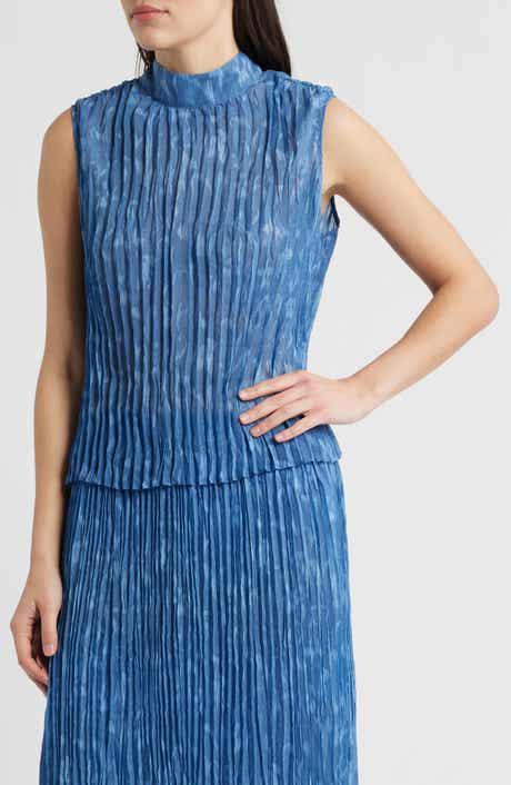 Pleated Denim Sleeveless Top