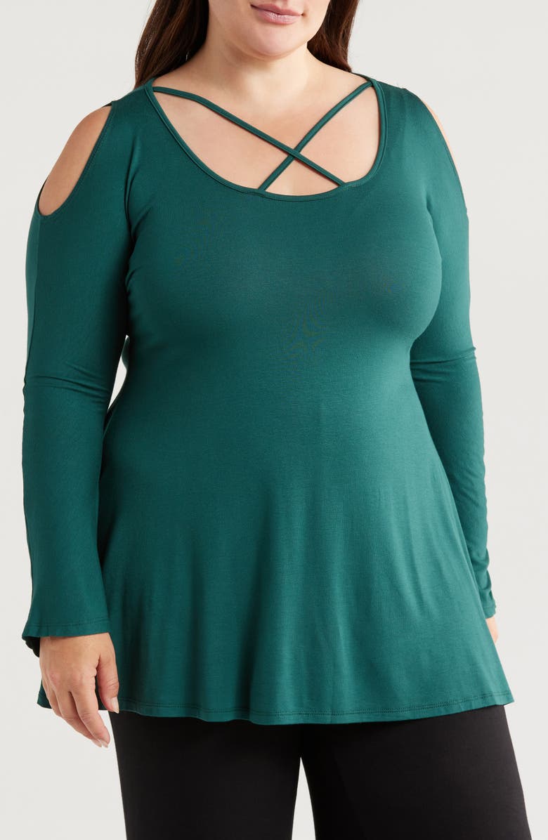 24seven Comfort Apparel Crisscross Strap Jersey Top, Main, color, Hunter