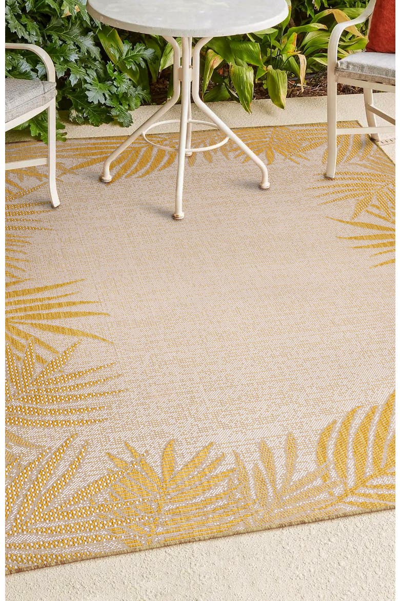 Isla Coastal Cottage Palm Frond Border Indoor/Outdoor Area Rug, Alternate, color, Yellow/Cream
