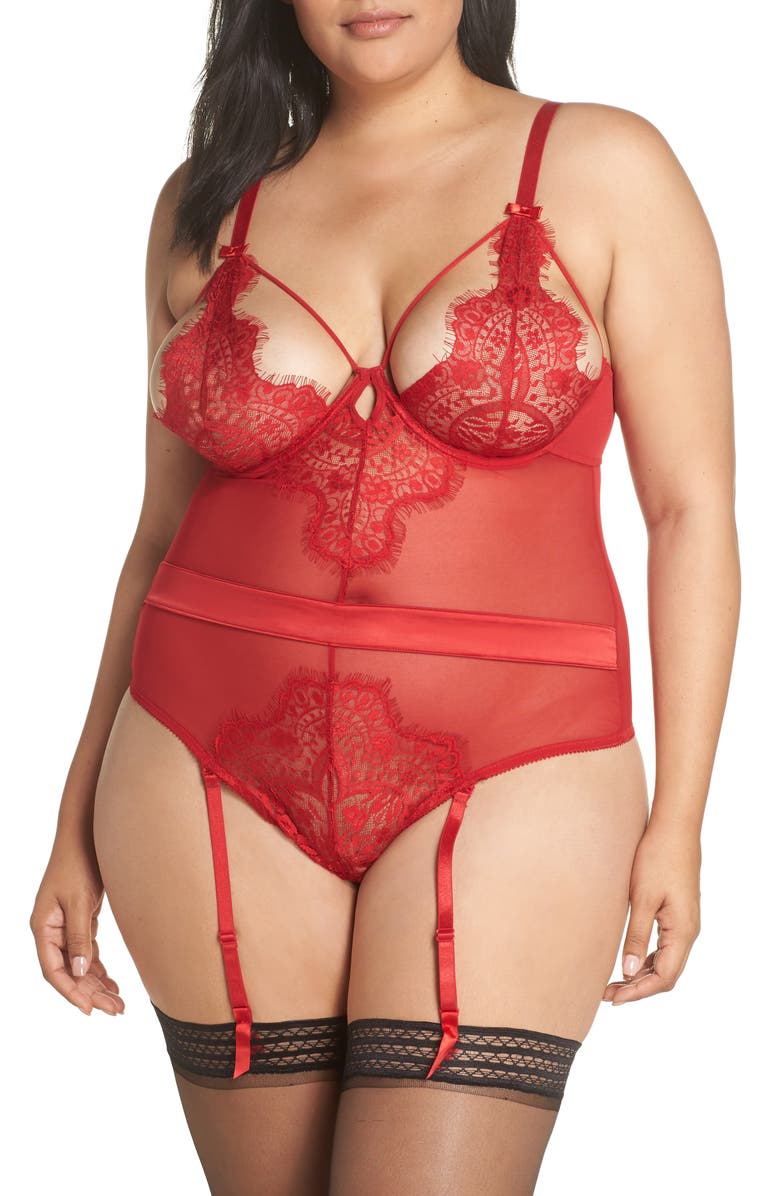 Oh La La Cheri Eyelash Curves Lace Teddy, Main, color, 