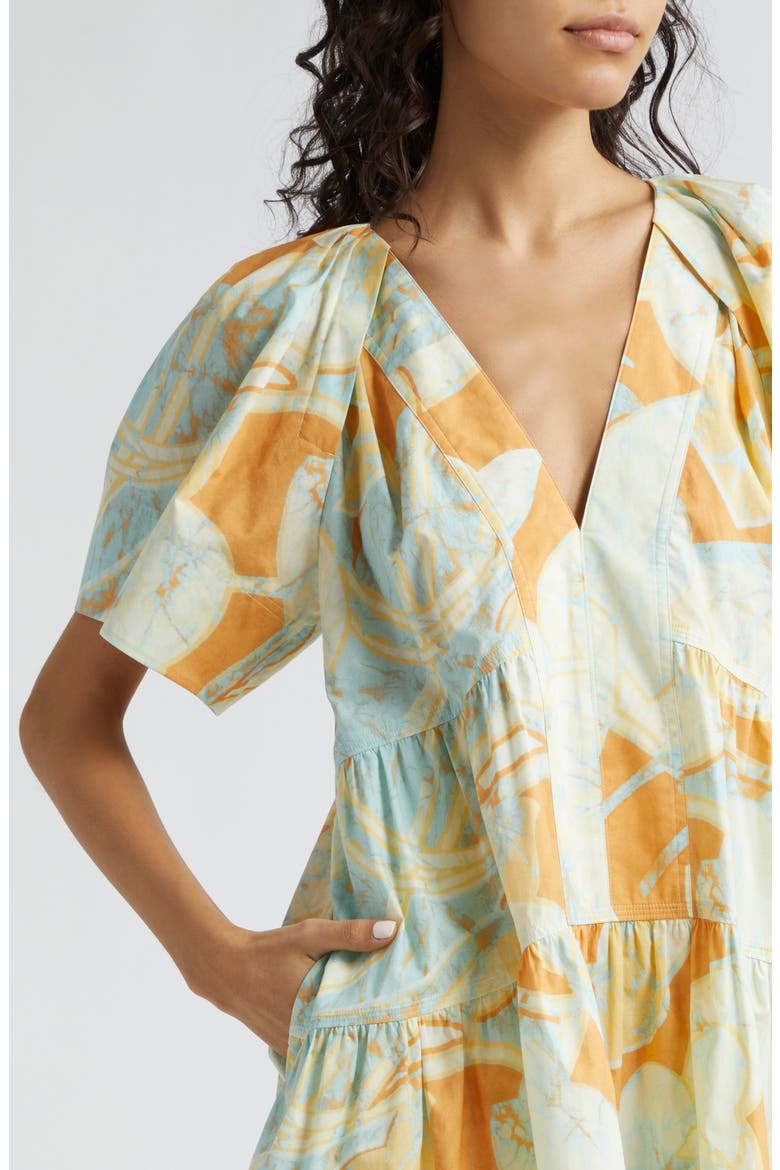Camila Printed Tiered Cotton Minidress, Alternate, color, CUMIN/ SEA GLASS