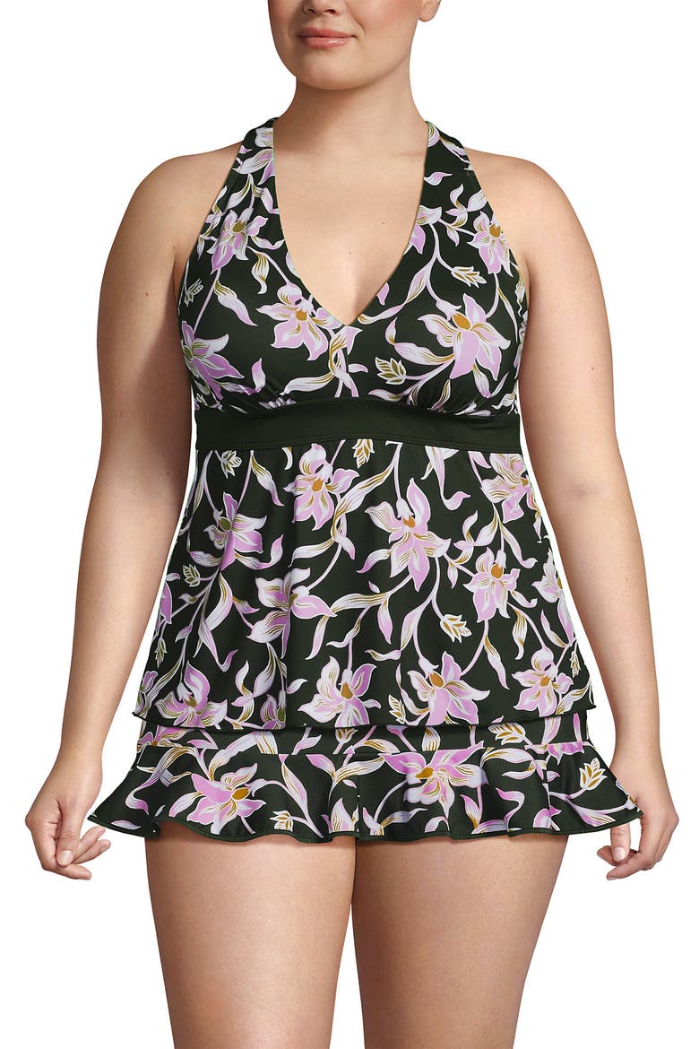 D-Cup V-Neck Racerback Flutter Tankini, Main, color, Tropic Floral/Rich Olive