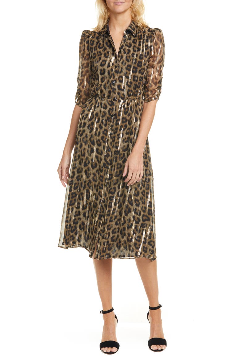Metallic Leopard Print Shirtdress, Main, color, MULTI