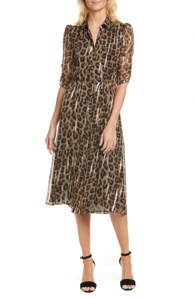 ba&sh Metallic Leopard Print Shirtdress, Main, color,