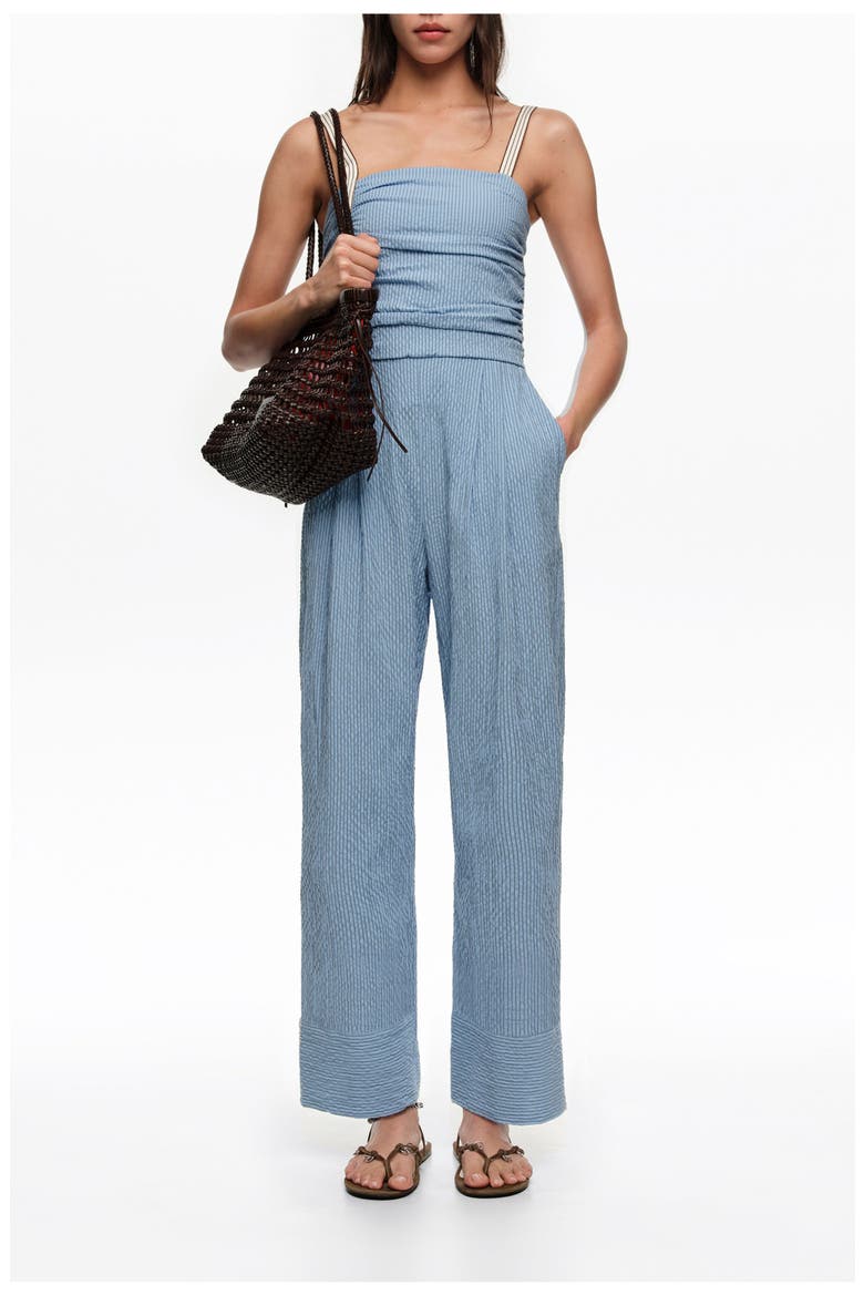 Striped Jumpsuit With Gathered Straps, Alternate, color, LIGHT BLUE