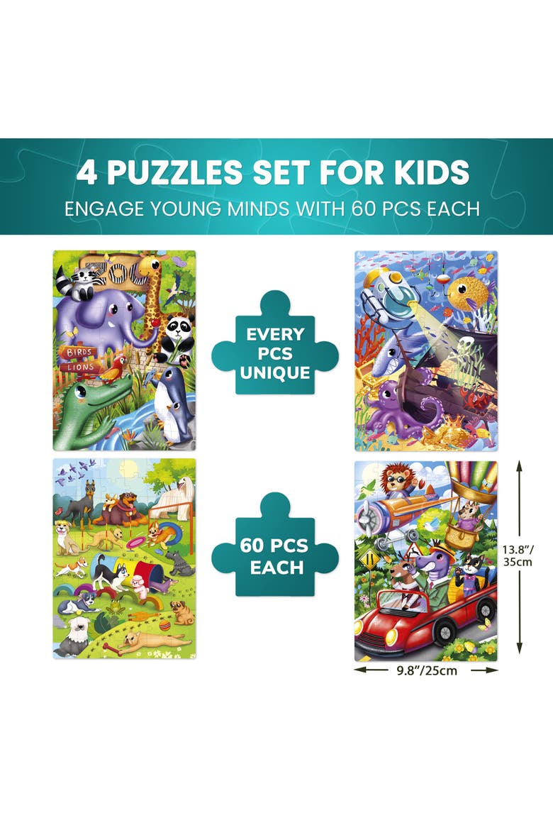 Kids 60 Piece Puzzle Set - Search & Find, Alternate, color, Zoo, Dogs & Wild Animals