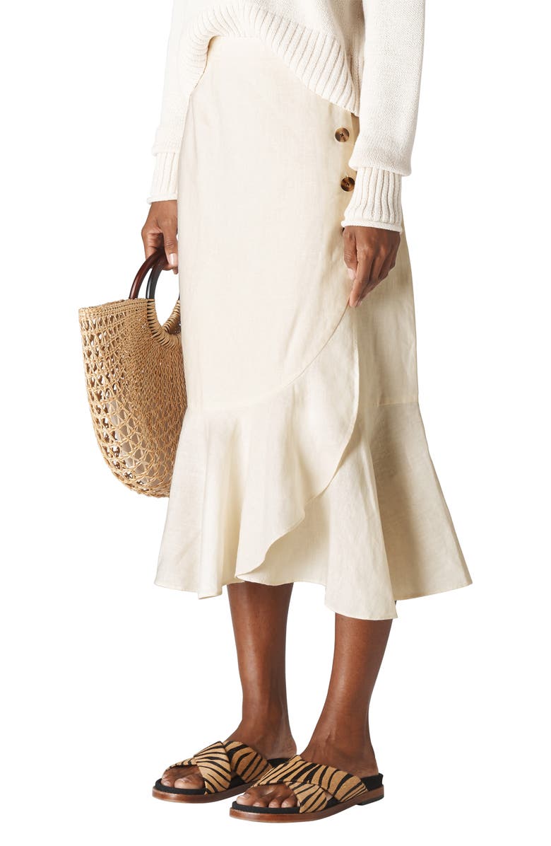 Whistles Flounce Hem Linen Midi Skirt, Main, color,