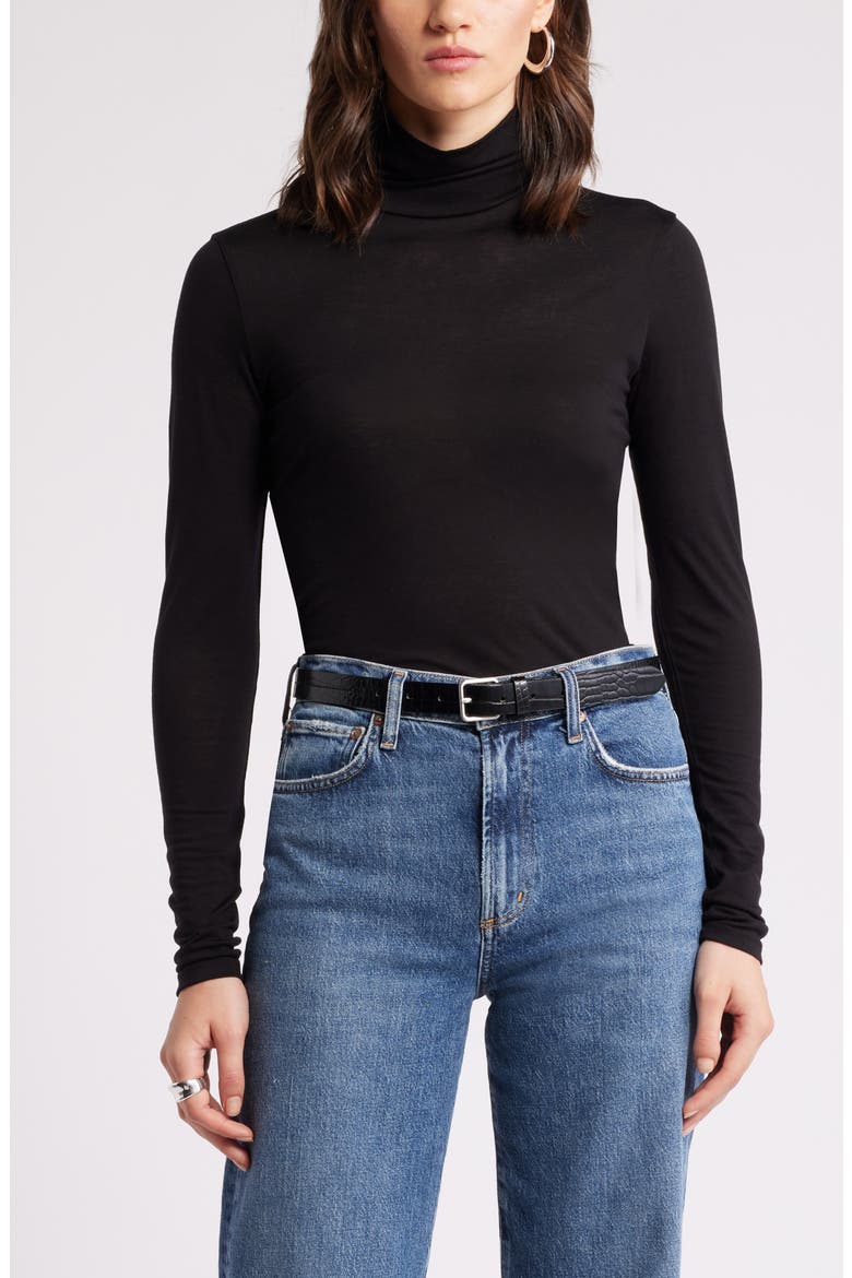 Lyocell & Wool Turtleneck, Main, color, BLACK