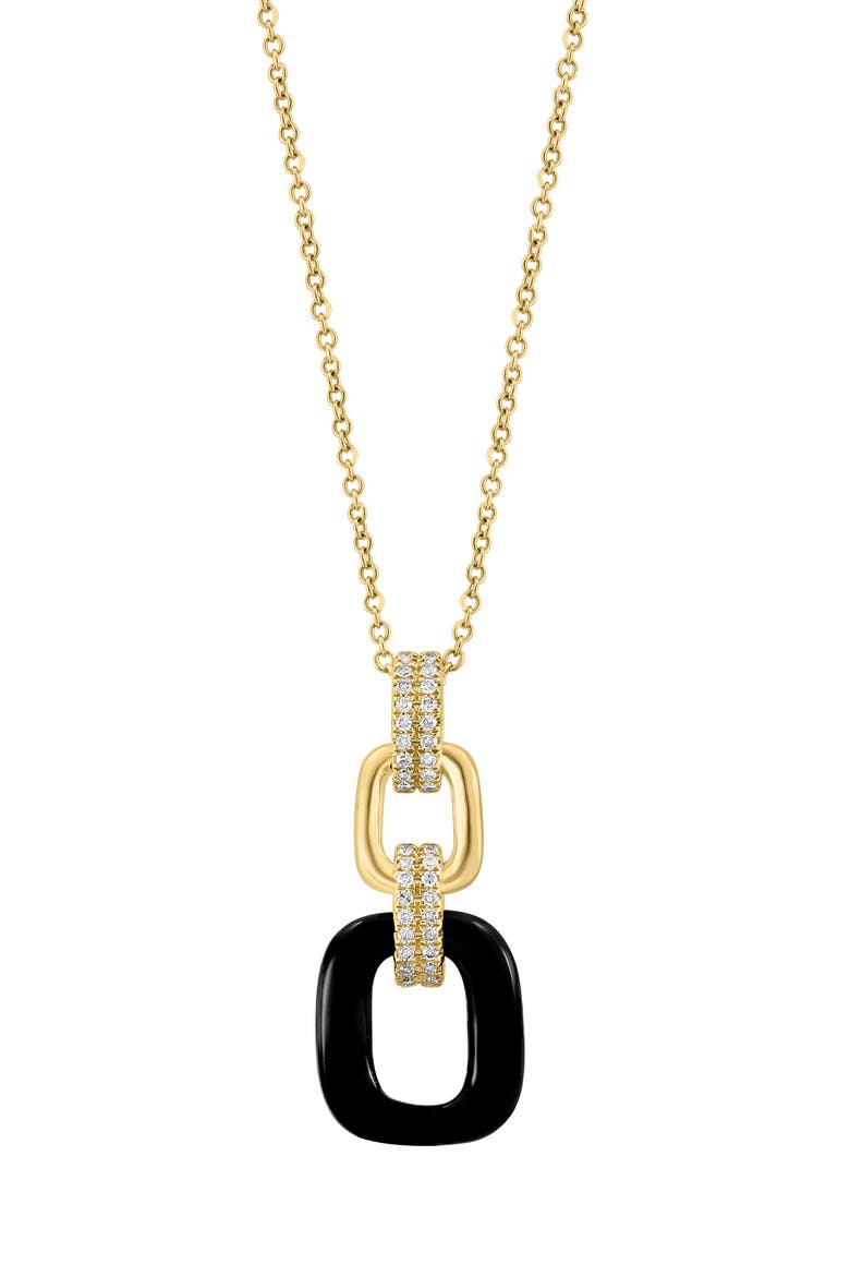 Onyx & Diamond Link Pendant Necklace - 0.14ct., Main, color, BLACK