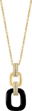 EFFY Onyx & Diamond Link Pendant Necklace - 0.14ct.