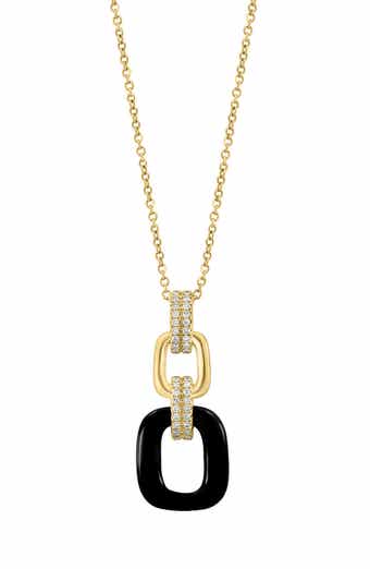 Onyx & Diamond Link Pendant Necklace - 0.14ct.