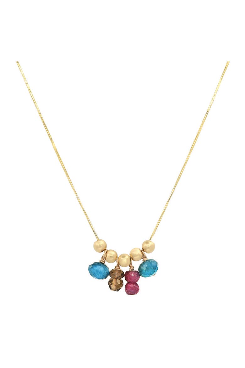 MOVEABLE JEWEL TONE BEAD 14K GOLD NECKLACE, Main, color, BLUE