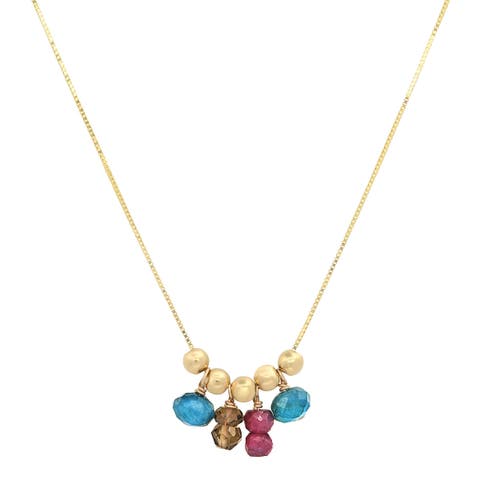 MOVEABLE JEWEL TONE BEAD 14K GOLD NECKLACE