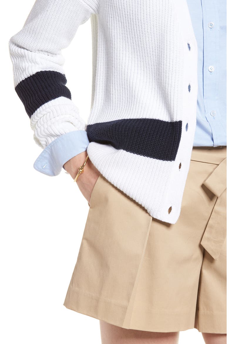 Shaker Knit Cardigan, Alternate, color, WHITE- NAVY COLORBLOCK