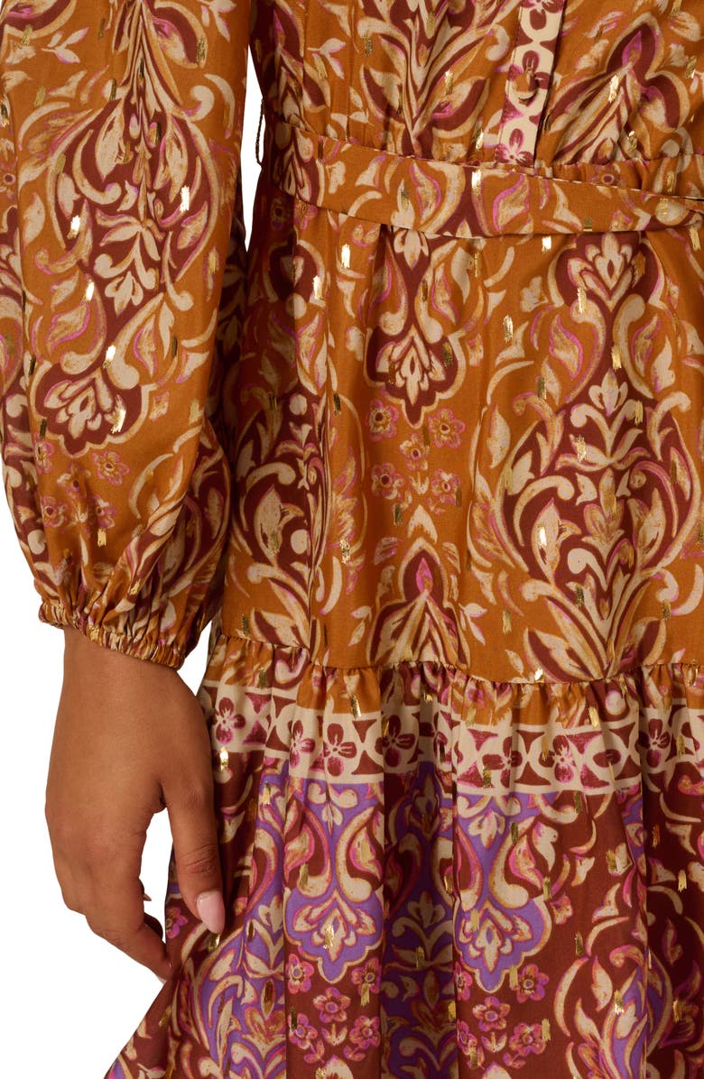 Adrianna Papell Print Long Sleeve Dress, Alternate, color, Brown Multi