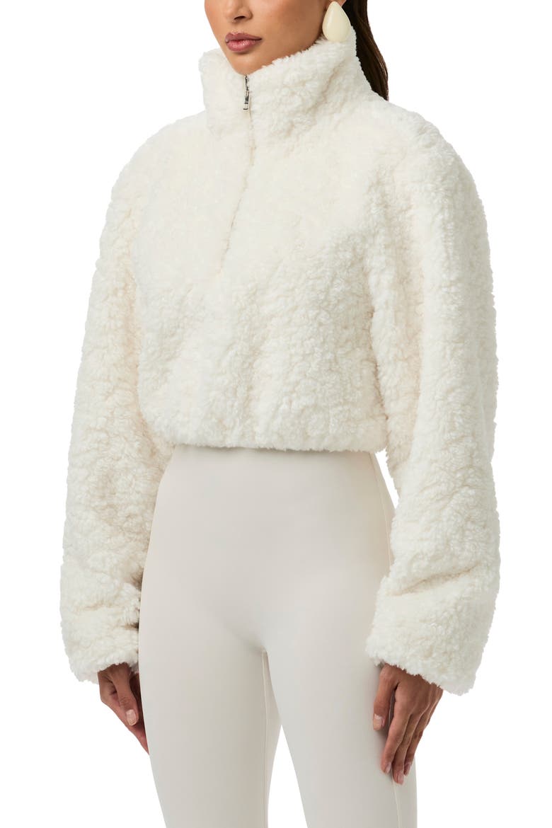Faux Shearling Quarter Zip Crop Pullover, Alternate, color, IVORY
