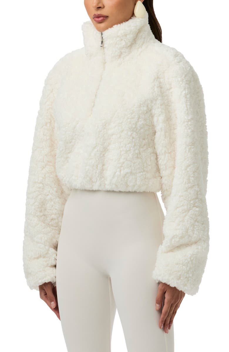Naked Wardrobe Faux Shearling Quarter Zip Crop Pullover, Alternate, color, Ivory