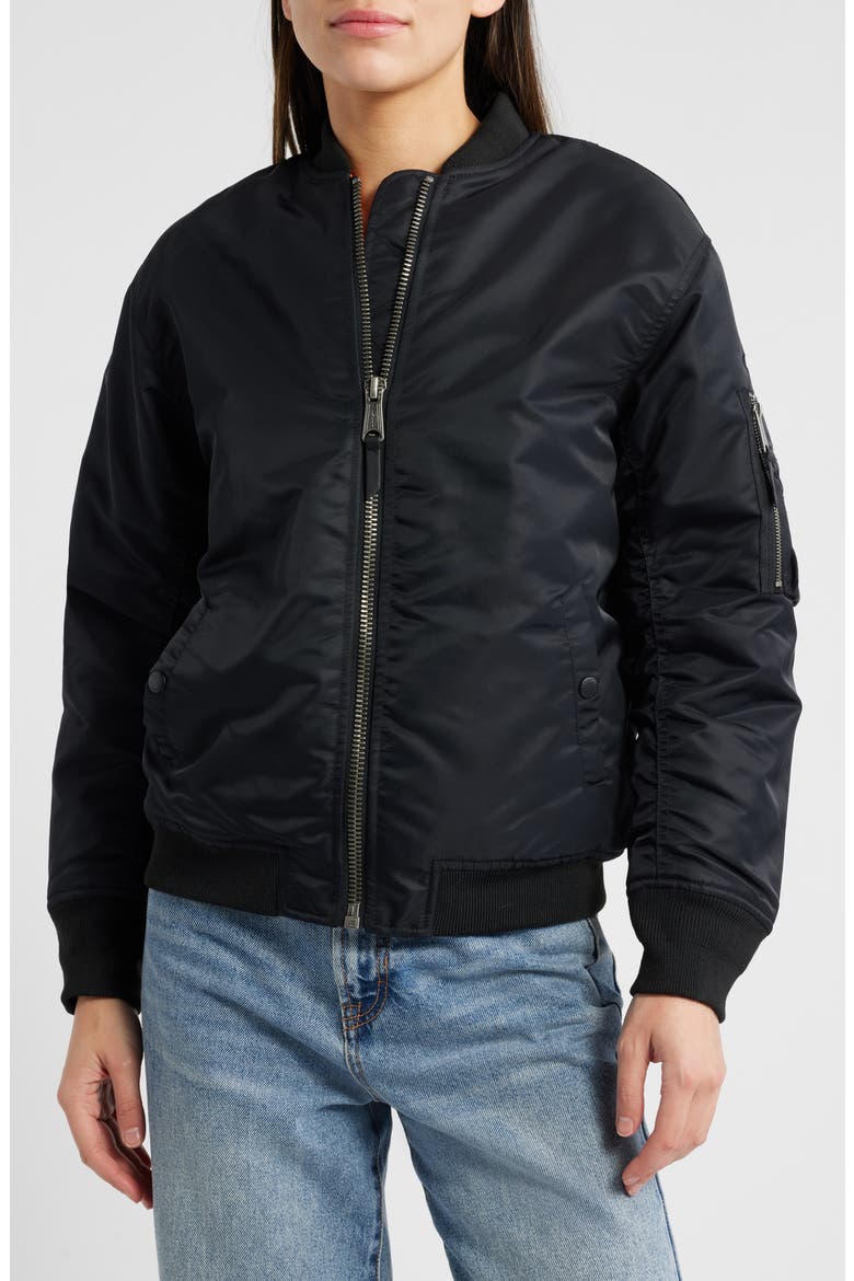 Nylon MA-1 Flight Jacket, Main, color, BLACK