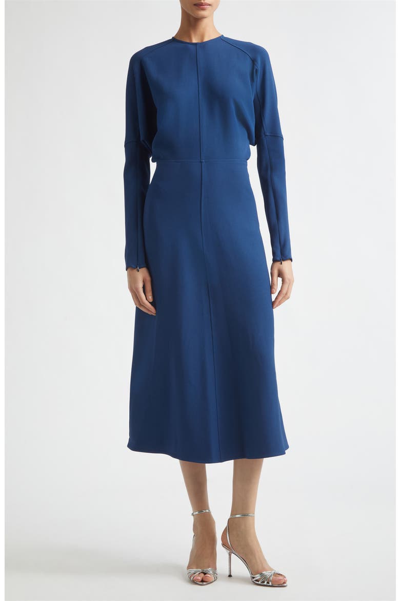 Dolman Long Sleeve Cady Midi Dress, Main, color, DARK OCEAN