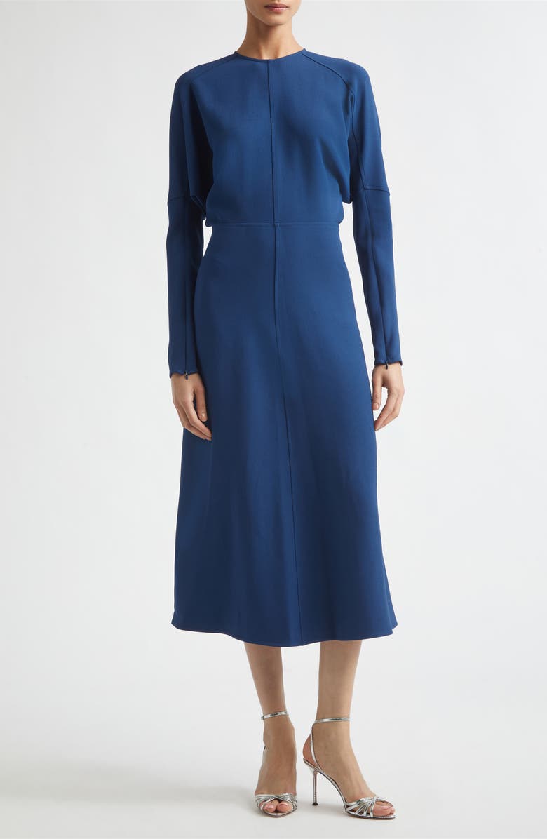 Victoria Beckham Dolman Long Sleeve Cady Midi Dress, Main, color, Dark Ocean