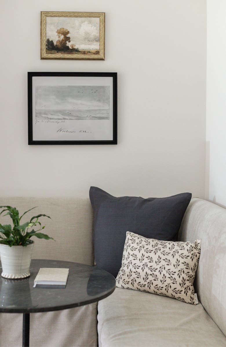 Linen & James Blaire | Cream Deep Brown Floral Handblock Pillow Cover, Alternate, color, Ivory