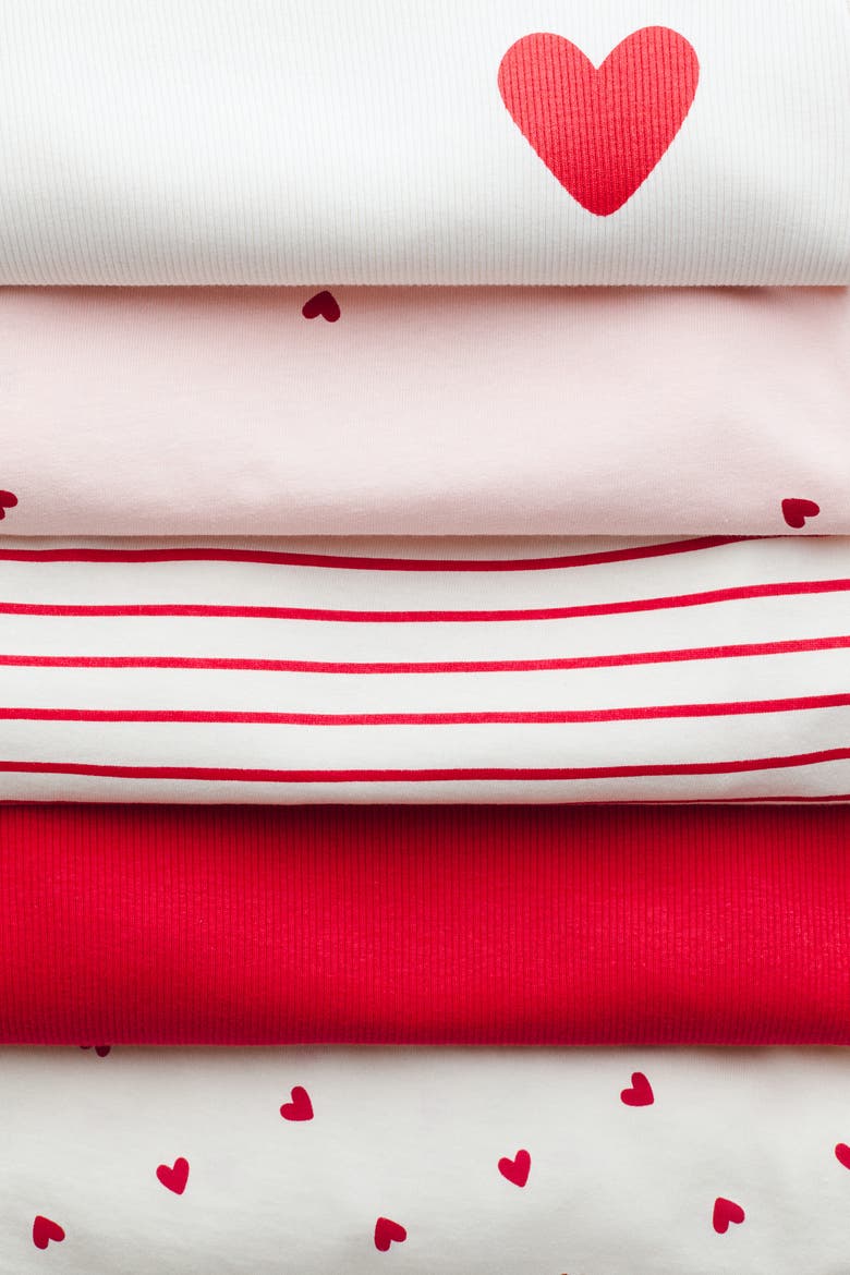5-pack Long-sleeved Cotton T-shirts, Alternate, color, Red/hearts