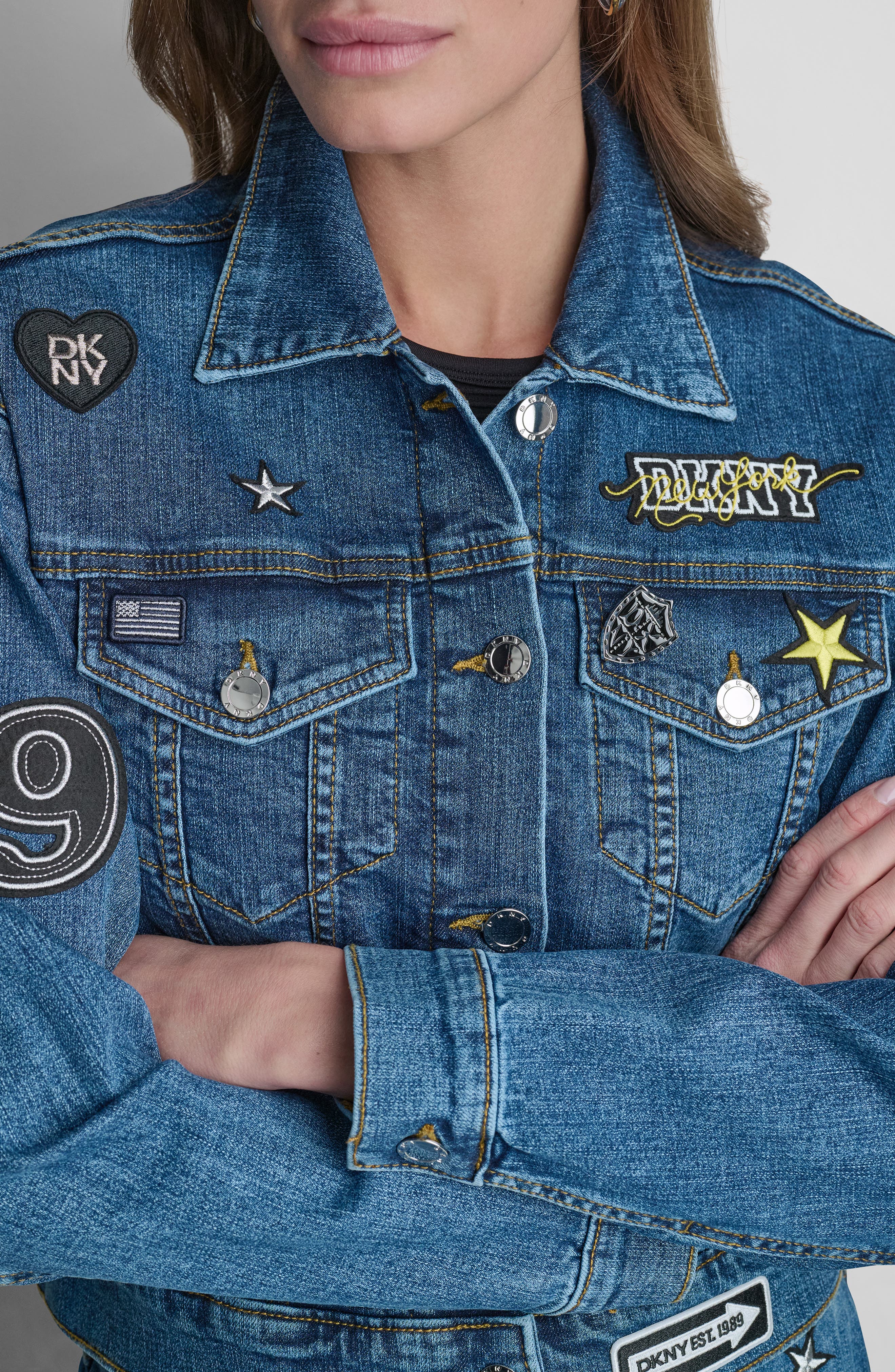 DKNY 1989 Pins & Patches Denim Trucker Jacket (Women) | Nordstrom