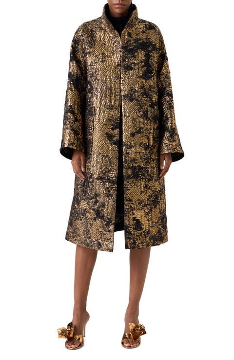 Metallic Jacquard A-Line Coat