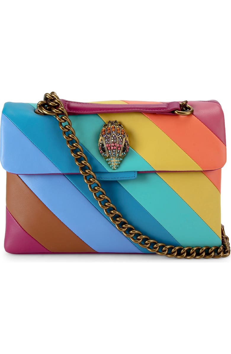 Kurt Geiger London Large Rainbow Stripe Leather Kensington Shoulder Bag, Main, color,