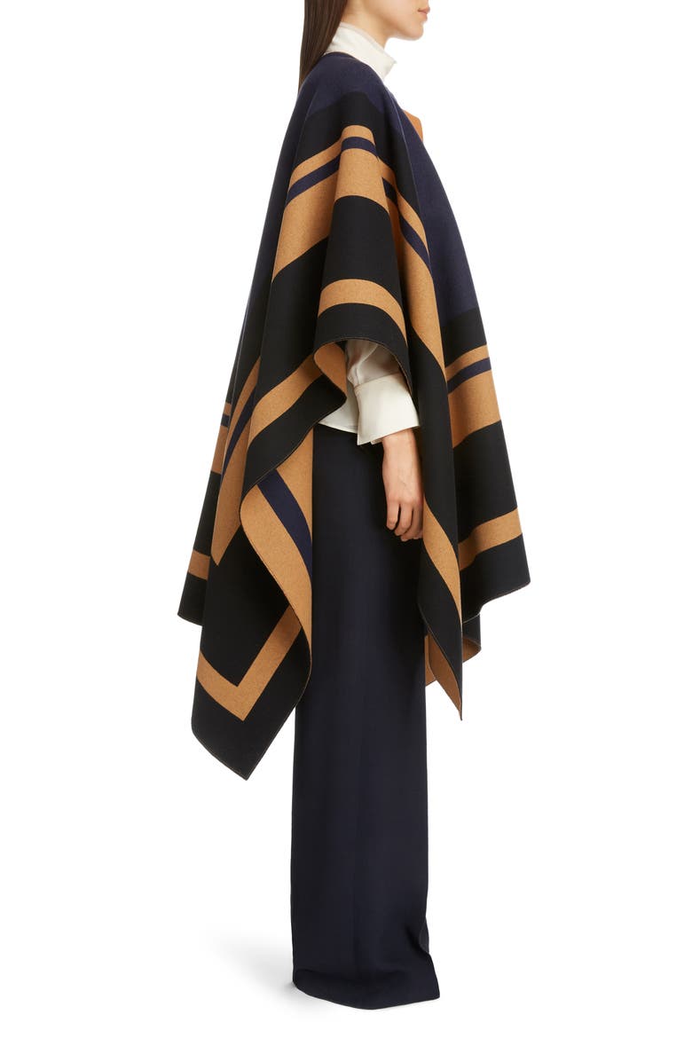 Stripe Trim Wool Cape, Alternate, color, BEIGE - BLUE