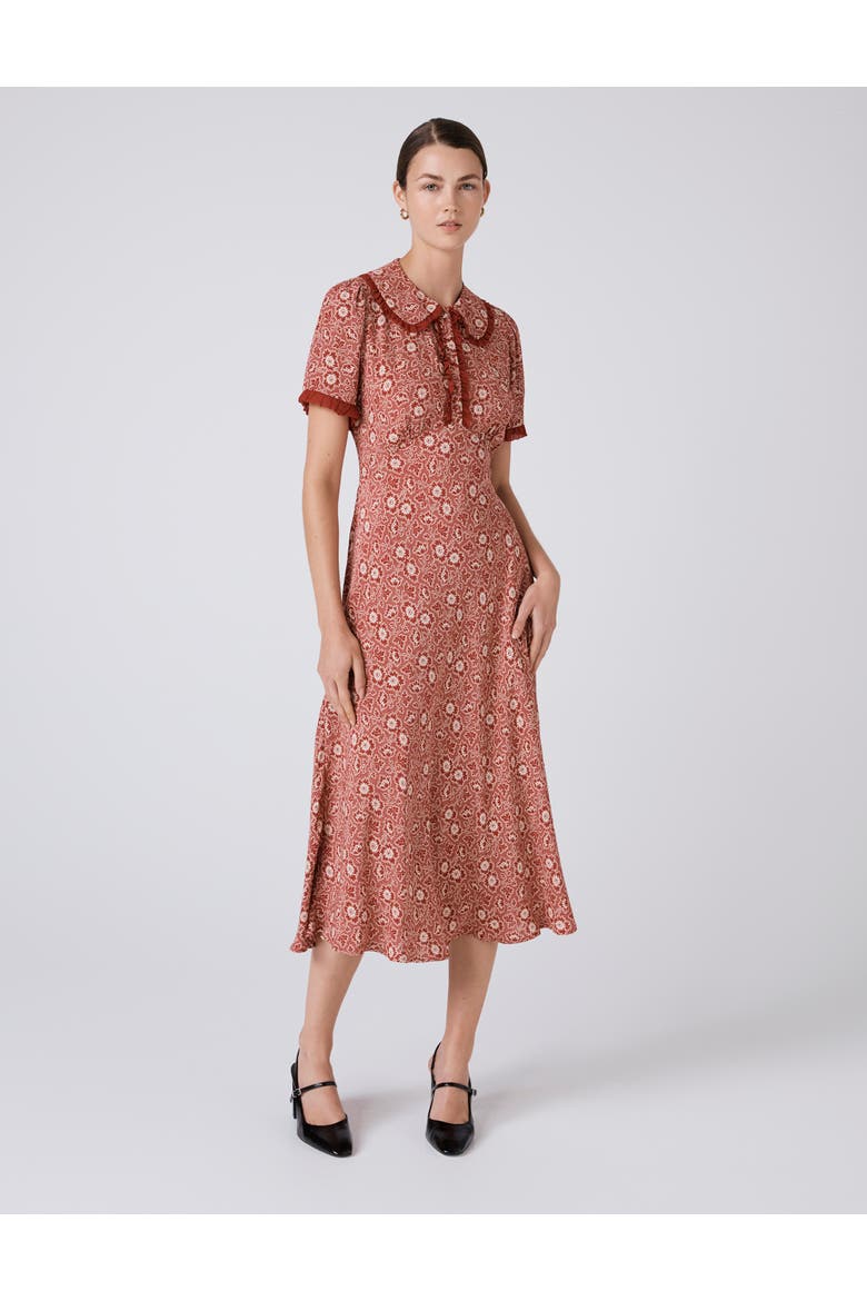 Taylor Floral Crepe Midi Tea Dress, Main, color, Red Ditsy