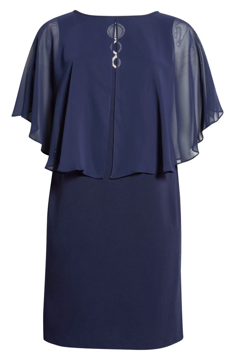 Connected Apparel Cape Midi Dress, Alternate, color, Navy